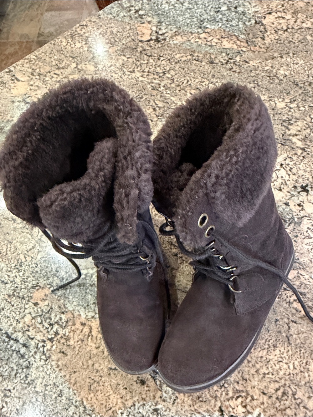 Emu Dark Brown Faux-Shearling Lace-Up Winter Boots